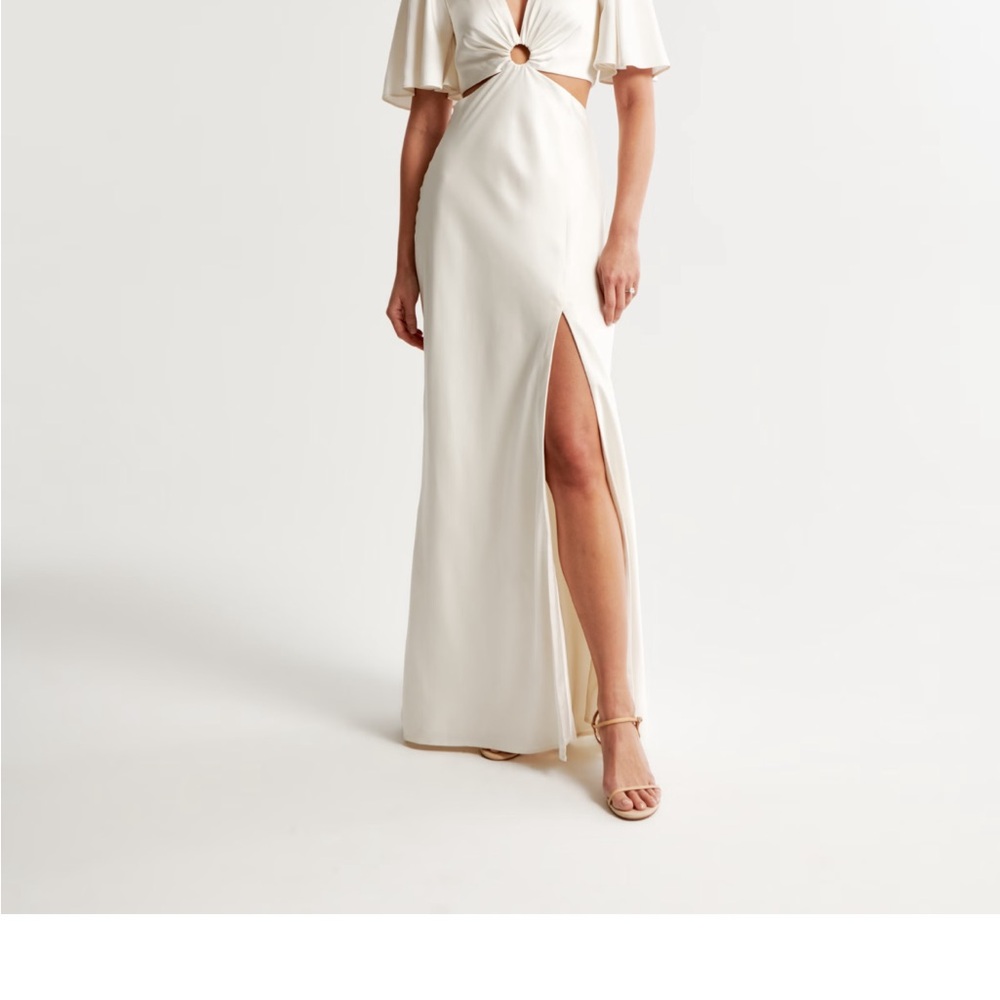Abercrombie & Fitch Cream Maxi Slip Dress with Slit